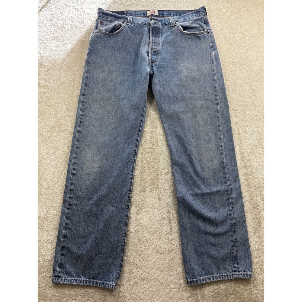 Levis Mens 501 Original Straight Leg Button Fly Blue Jeans 36x32 Meas: 34x30.5